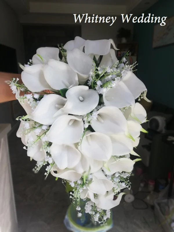 Ivory Calla Lilies & Convallaria Cascading Wedding Bouquet - Image 4