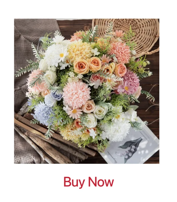 Silk Dahlia & Rose Artificial Bouquet for Weddings & Decor - Image 14