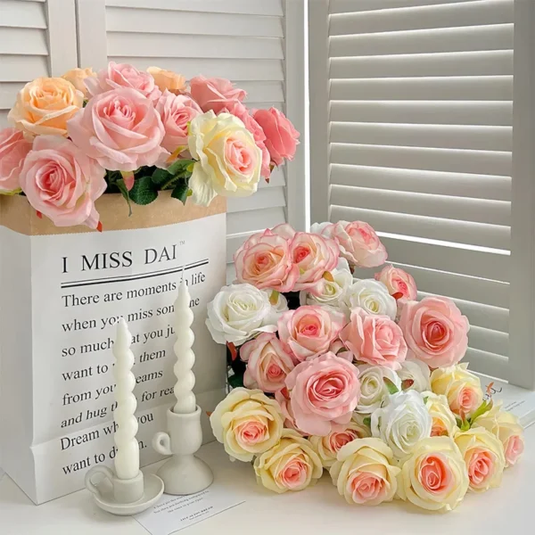 Velvet Artificial Roses Bouquet with Long Stems - Image 30