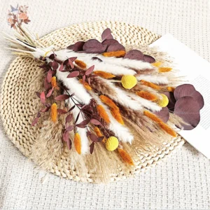 70pcs Dried Pampas Grass Bouquet – Rustic Orange Decor
