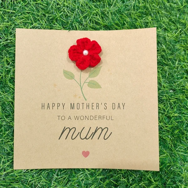 Handmade Flower Crochet Greeting Card – Kraft Paper Gift - Image 8