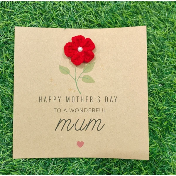Handmade Flower Crochet Greeting Card – Kraft Paper Gift - Image 19