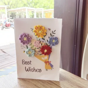 Handmade Flower Crochet Greeting Card – Kraft Paper Gift