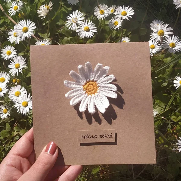 Handmade Flower Crochet Greeting Card – Kraft Paper Gift - Image 11
