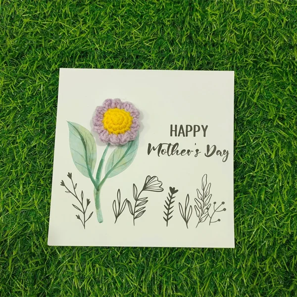 Handmade Flower Crochet Greeting Card – Kraft Paper Gift - Image 4