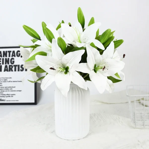 5Pcs White Lily Artificial Flowers for Home & Wedding Decor - Image 8