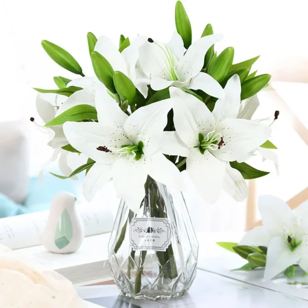 5Pcs White Lily Artificial Flowers for Home & Wedding Decor - Image 3