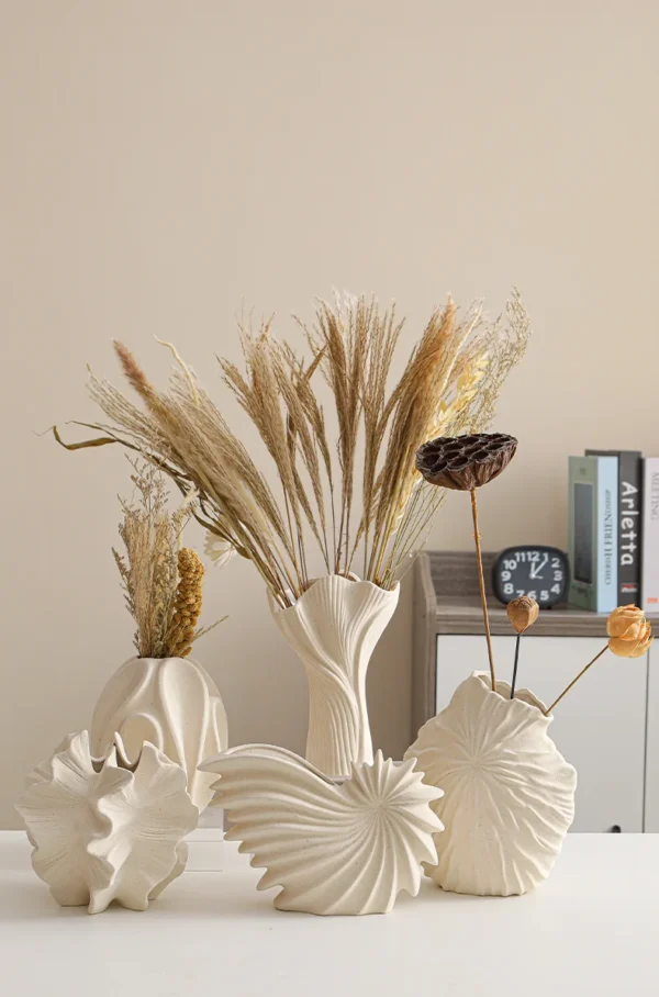 White Ceramic Conch Vase – Modern Nordic Tabletop Pot - Image 17