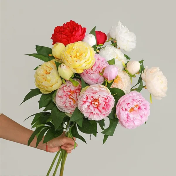 Elegant Silk Peony Branch – 3 Heads Artificial Flowers - Image 3