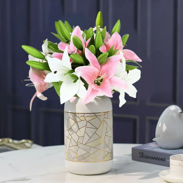 5Pcs White Lily Artificial Flowers for Home & Wedding Decor - Image 10