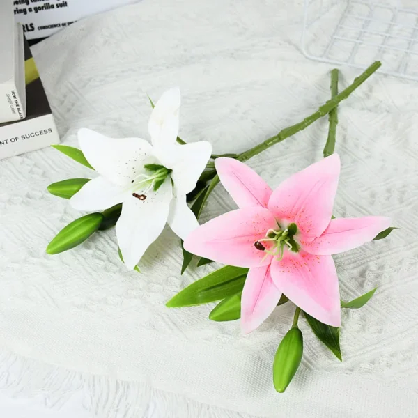 5Pcs White Lily Artificial Flowers for Home & Wedding Decor - Image 17