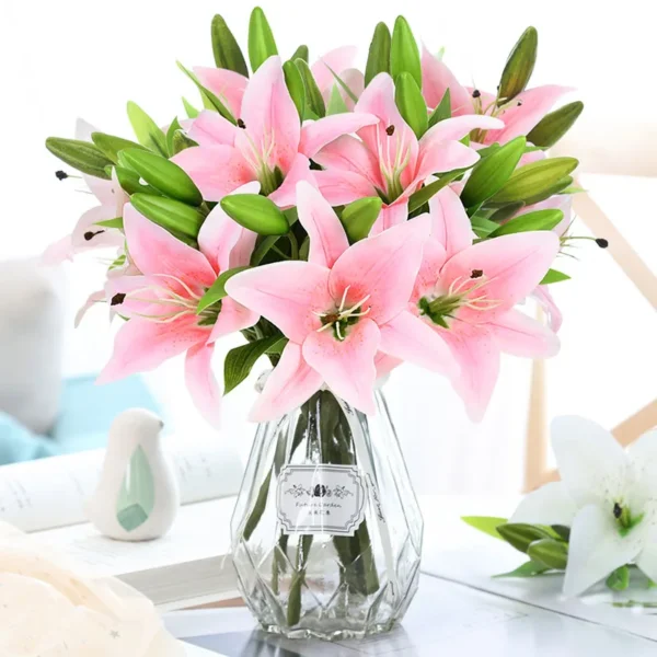 5Pcs White Lily Artificial Flowers for Home & Wedding Decor - Image 11