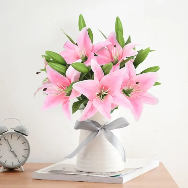 5Pcs White Lily Artificial Flowers for Home & Wedding Decor - Image 14