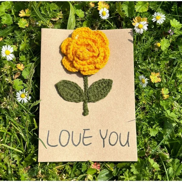 Handmade Flower Crochet Greeting Card – Kraft Paper Gift - Image 17