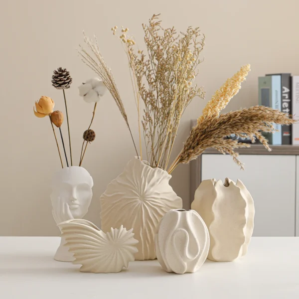 White Ceramic Conch Vase – Modern Nordic Tabletop Pot - Image 2