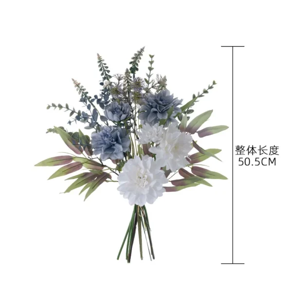 Wholesale Dahlia White Blue Eucalyptus Silk Bouquet Decoration - Image 4
