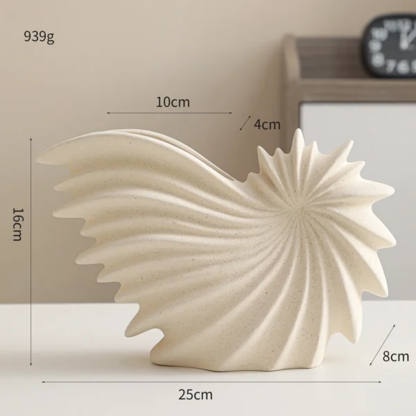 White Ceramic Conch Vase – Modern Nordic Tabletop Pot - Image 9
