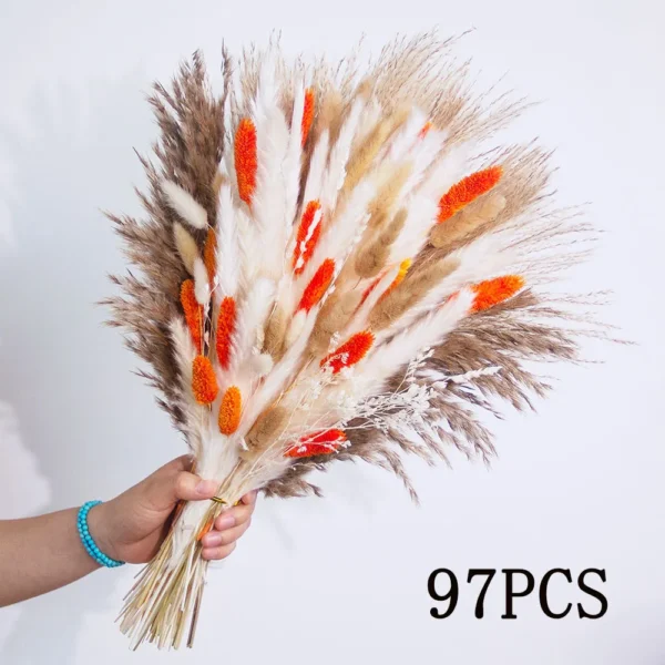 70pcs Dried Pampas Grass Bouquet – Rustic Orange Decor - Image 8