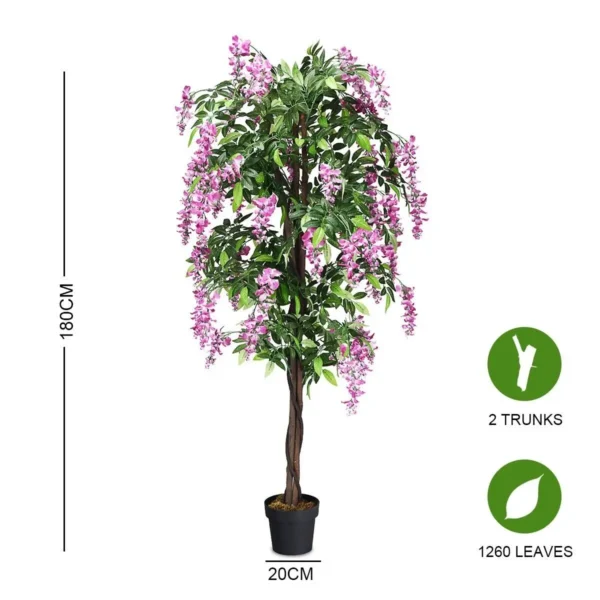 180cm Artificial Wisteria Tree in Pot – Realistic Greenery - Image 3