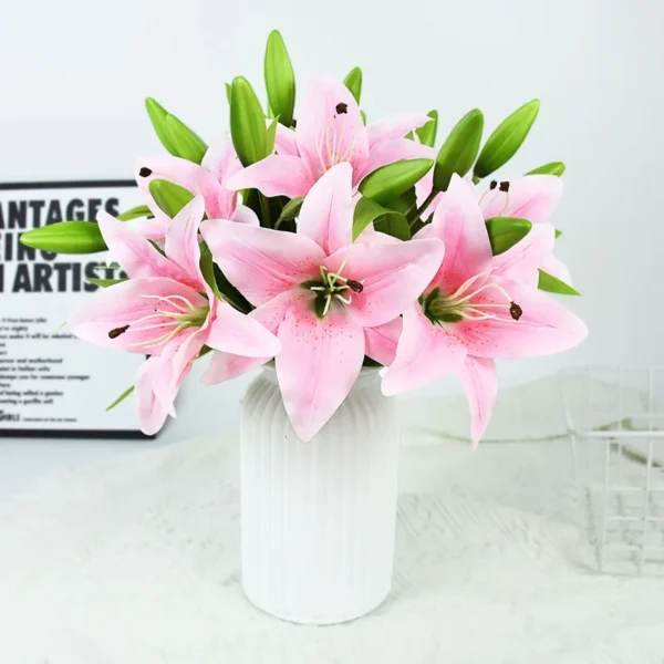 5Pcs White Lily Artificial Flowers for Home & Wedding Decor - Image 7