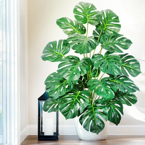 Artificial Monstera Palm Tree with Silk Turtle Leaves 108cm - Image 6
