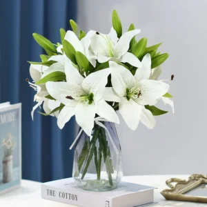 5Pcs White Lily Artificial Flowers for Home & Wedding Decor