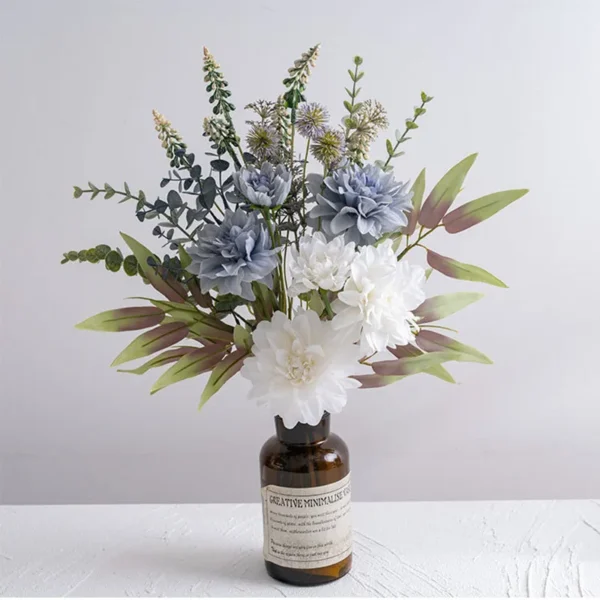 Wholesale Dahlia White Blue Eucalyptus Silk Bouquet Decoration - Image 6