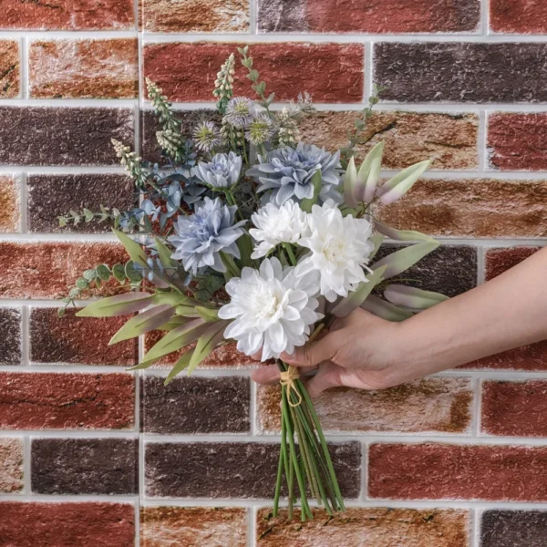 Wholesale Dahlia White Blue Eucalyptus Silk Bouquet Decoration - Image 3