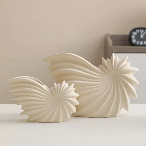 White Ceramic Conch Vase – Modern Nordic Tabletop Pot - Image 3