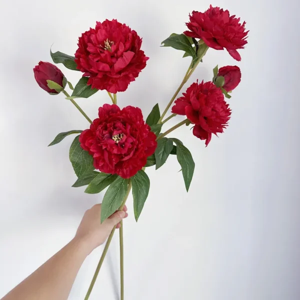 Elegant Silk Peony Branch – 3 Heads Artificial Flowers - Image 15