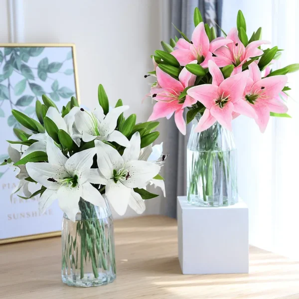 5Pcs White Lily Artificial Flowers for Home & Wedding Decor - Image 16