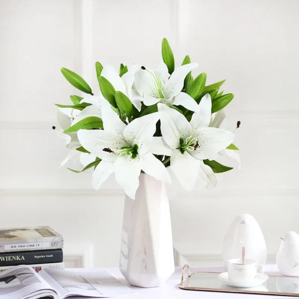 5Pcs White Lily Artificial Flowers for Home & Wedding Decor - Image 15