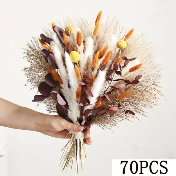 70pcs Dried Pampas Grass Bouquet – Rustic Orange Decor - Image 27